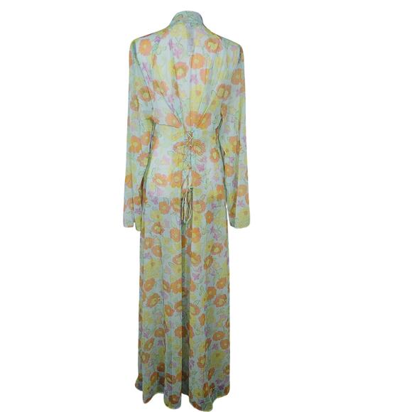 Savage X Fenty Floral Mesh Long Robe XS/S Sheer Pastel Duster Cover-Up - Picture 4 of 8